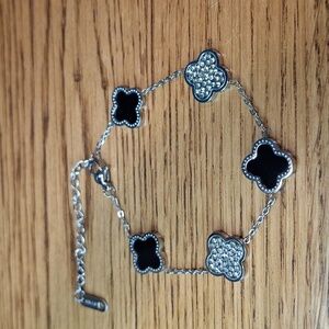 Silver & Black Stainless Steel Clover Bracelet